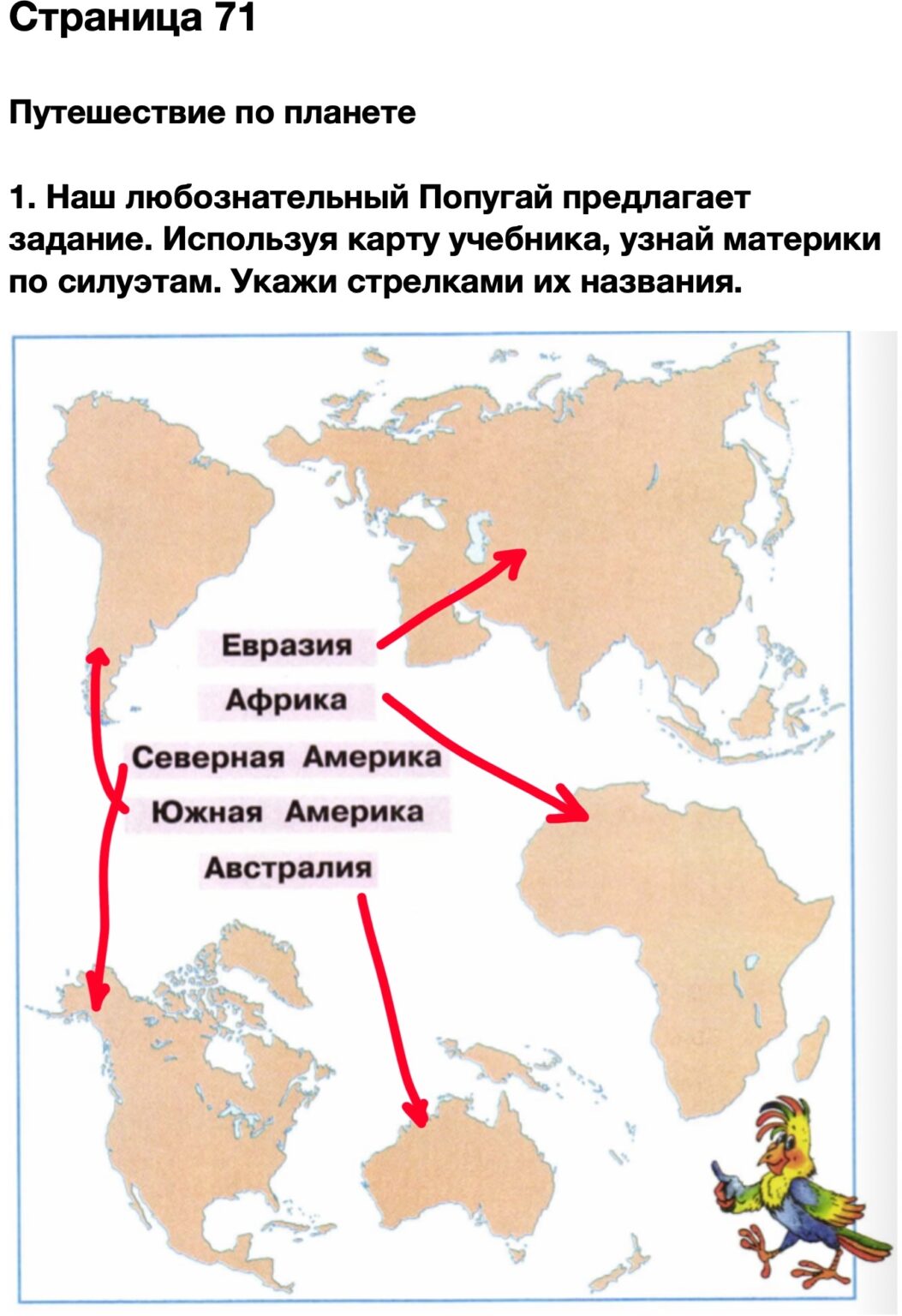 Окружающий мир 2 стр 71. Узнай их по силуэтам укажи стрелками названия. Упражнение 3 наш любознательный попугай считает себя лучшим в мире. Наш любознательный попугай считает себя лучший в мире.