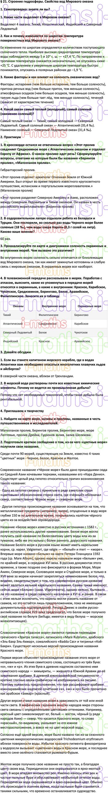 Ответ ГДЗ Параграф 21 учебник по географии Кольмакова, Пикулик 6 класс  онлайн решебник