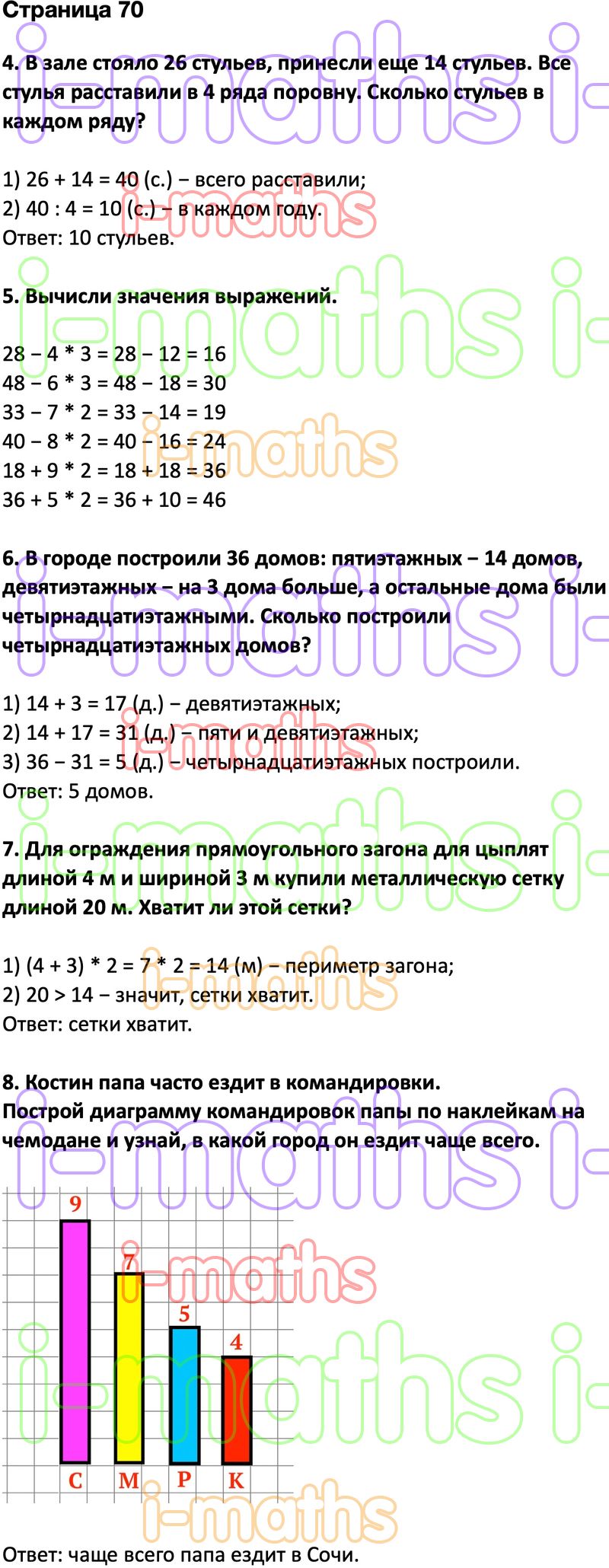 Ответ ГДЗ Страница 70 учебник математика Дорофеев Миракова Бука 2 класс 2  часть онлайн решебник